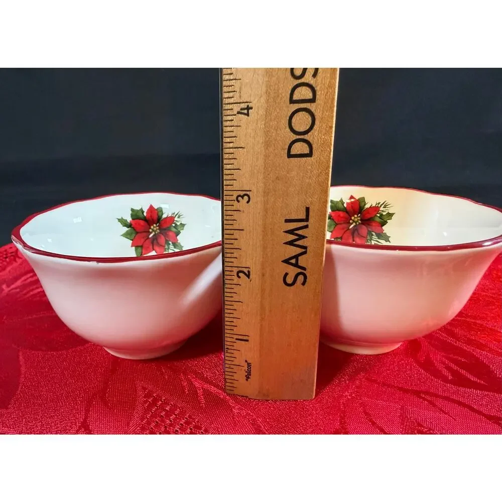 Better Homes & Gardens 2009 Christmas Poinsettia Bowls Set of 2 Dessert/Fruit